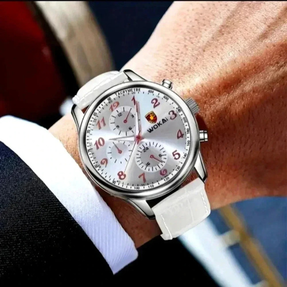 1pc Men's White Business Watch Advanced Quartz Casual Leather Strap Men's Watch. - Picture 5 of 7